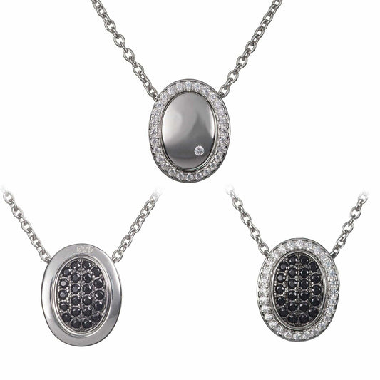 Sterling Silver Multi Wear Black and White  Reversible Pendant Necklace - namana.london