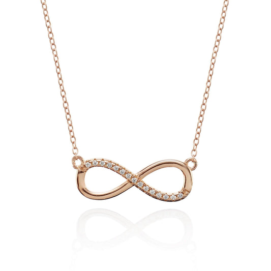 Rose Gold Plated Sterling Silver Infinity Necklace with Cubic Zirconia - namana.london