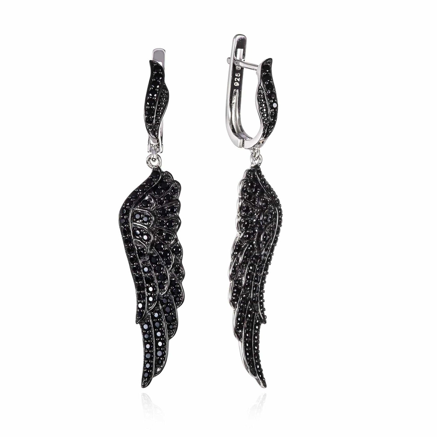 Sterling Silver Black Angel Wings Earrings for Women - namana.london