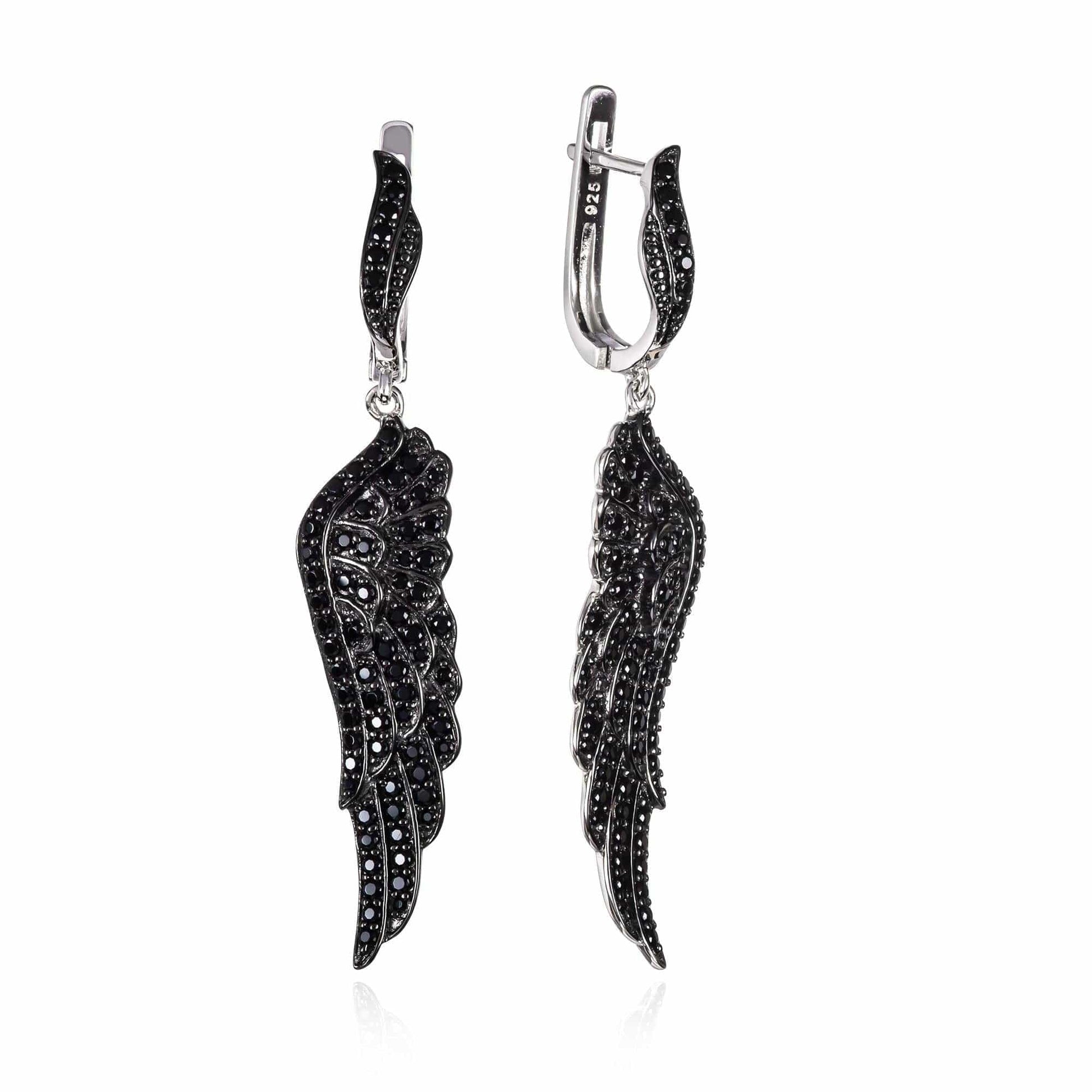 Sterling Silver Black Angel Wings Earrings for Women - namana.london