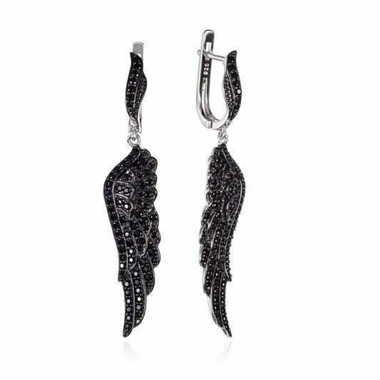 Sterling Silver Black Angel Wings Earrings for Women - namana.london