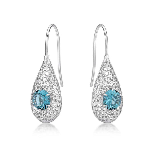 925 Sterling Silver Drop Earrings for Women with Light Blue Stones - namana.london