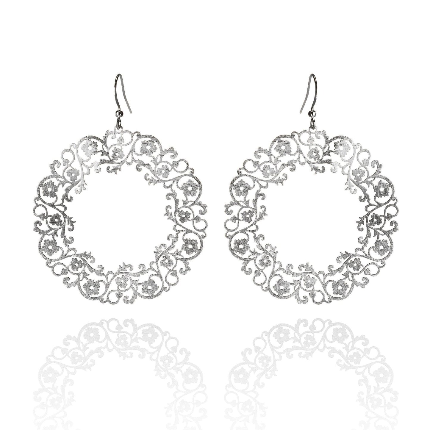 Large Silver Flower Earrings with a Brushed Finish - namana.london
