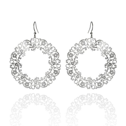 Large Silver Flower Earrings with a Brushed Finish - namana.london