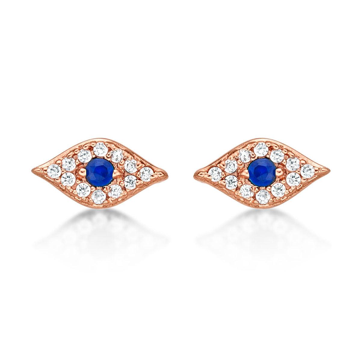 Sterling Silver newest Evil Eye Earrings Set With Sapphire Blue and Clear Cubic Zirconia Stones