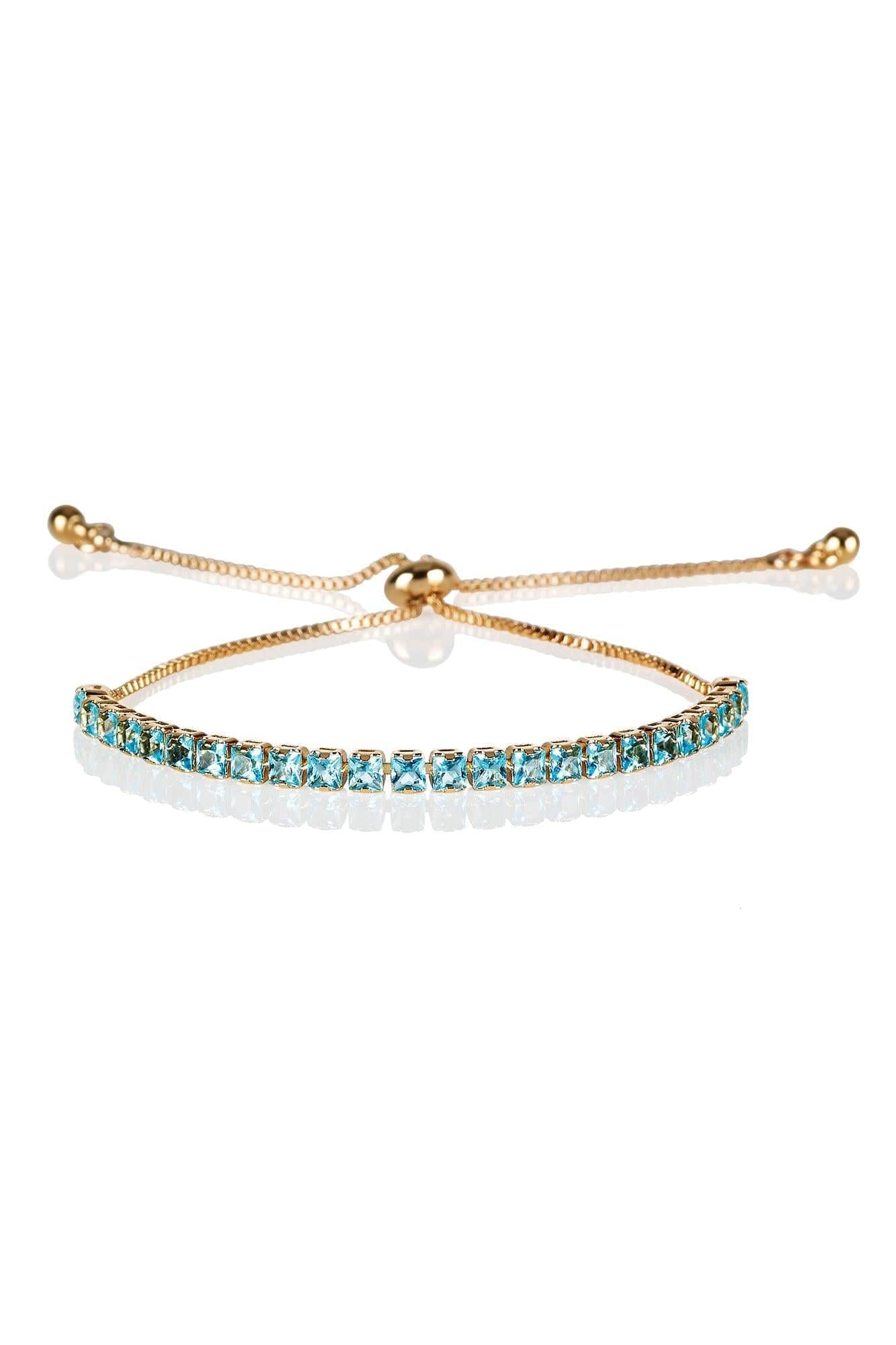 Adjustable Gold Bracelet for Women with Light Blue Stones - namana.london