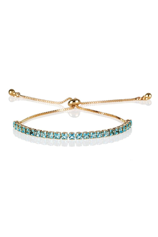 Adjustable Gold Bracelet for Women with Light Blue Stones - namana.london