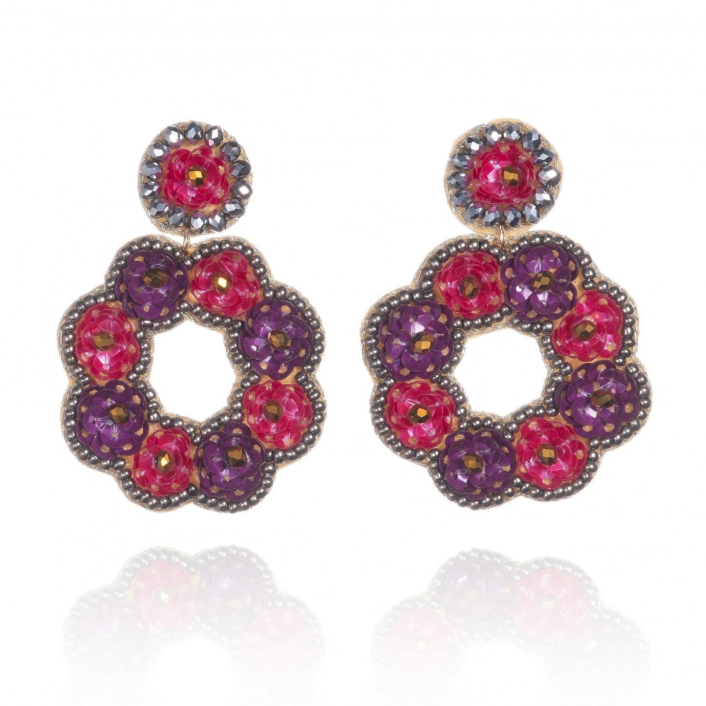 Large Pink and Purple Flower Statement Earrings for Women - namana.london