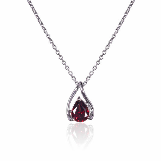 925 Sterling Silver Garnet Gemstone Pendant Necklace - namana.london