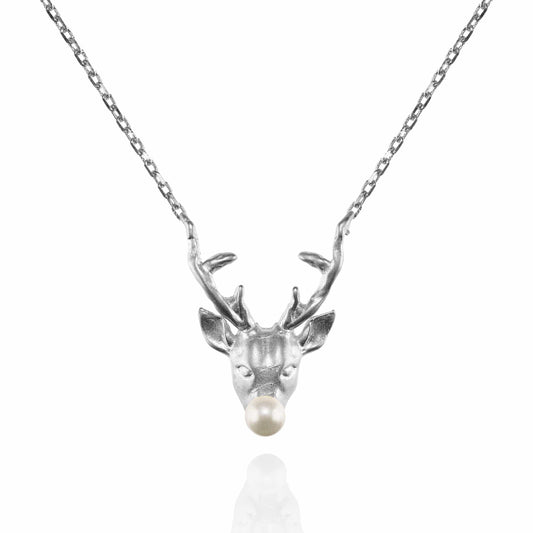 Reindeer Pendant Necklace with a Pearl - namana.london