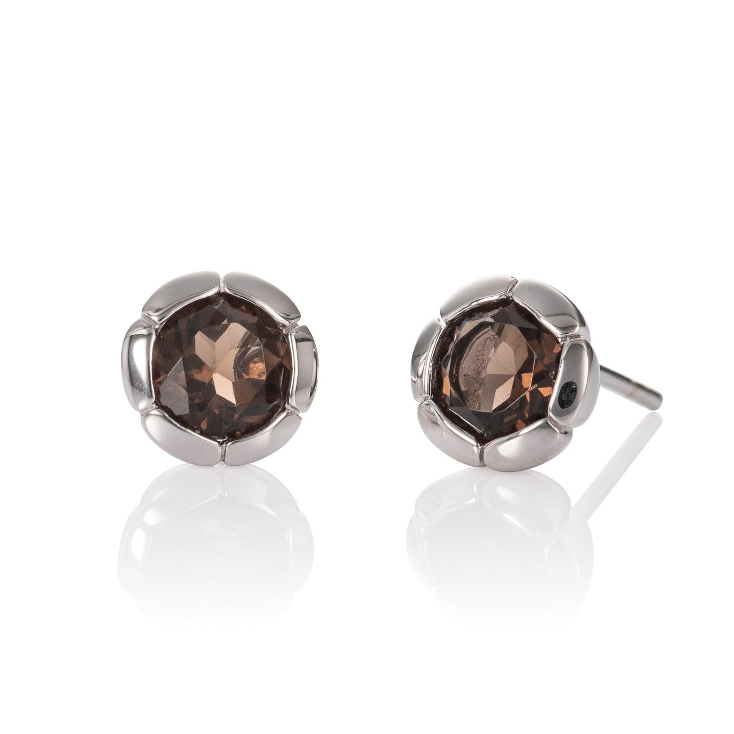 925 Sterling Silver Round Stud Earrings with Smoky Quartz Gemstones - namana.london