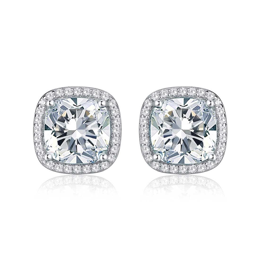 925 Sterling Silver Cushion Shaped Halo Stud Earrings for Women - namana.london