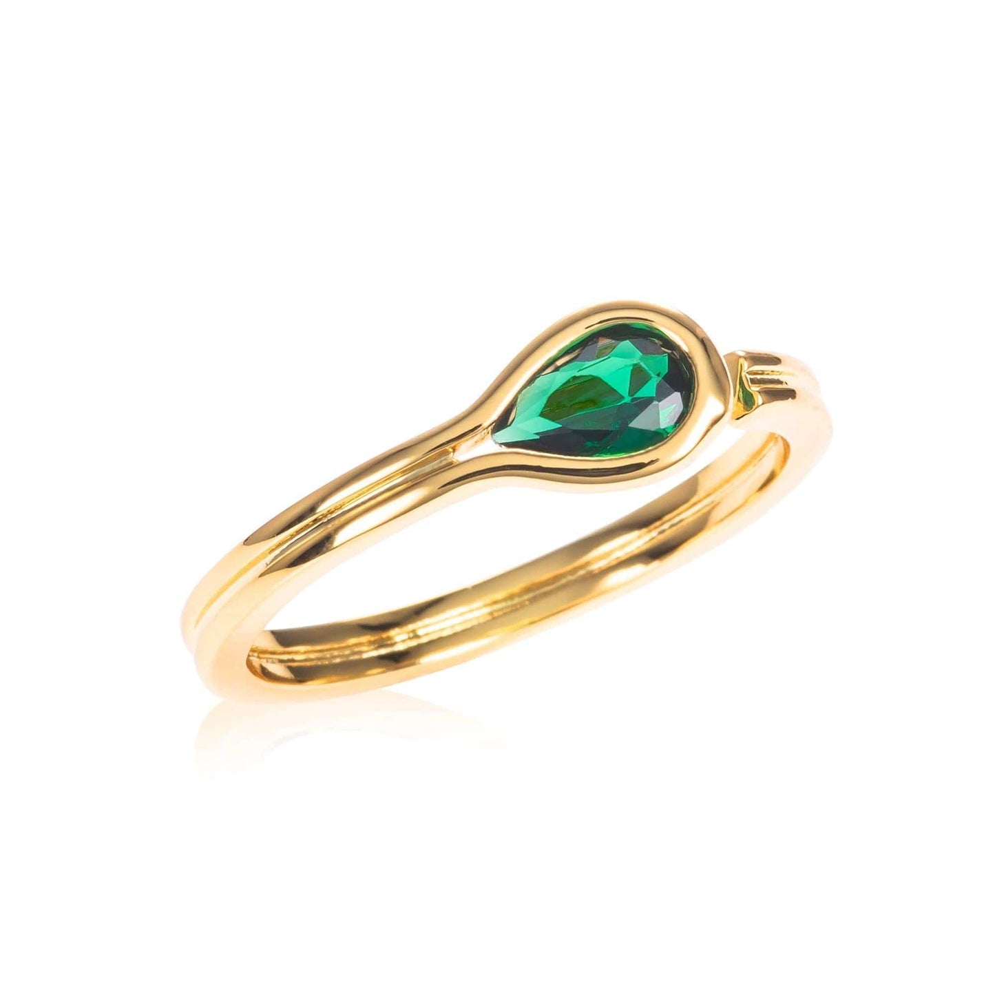 Adjustable Gold Plated Pear Shaped Green Ring for Women - namana.london