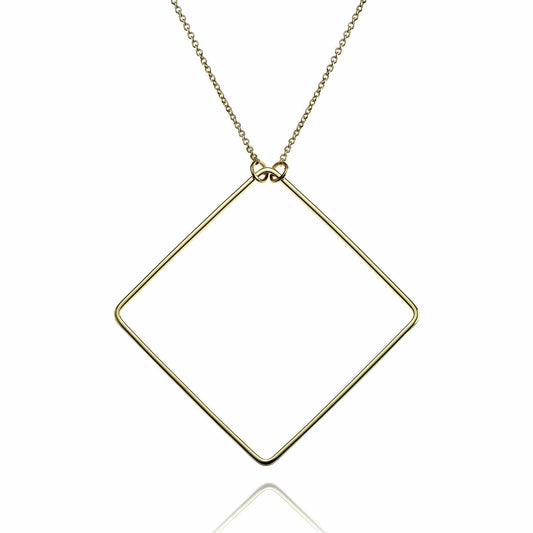 Long Gold Square Pendant Necklace - namana.london