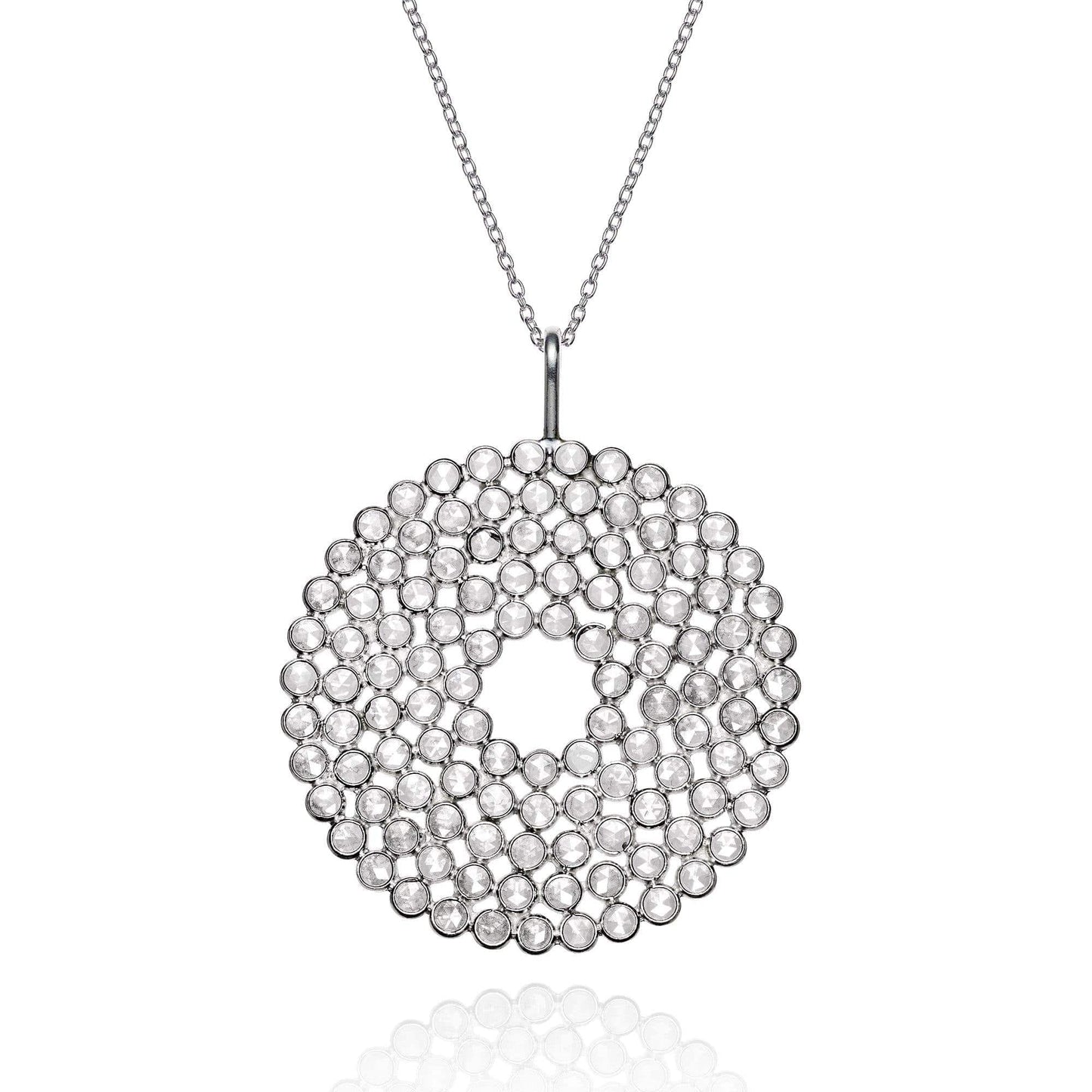 Sterling Silver Long Polki Disc Pendant Necklace - namana.london