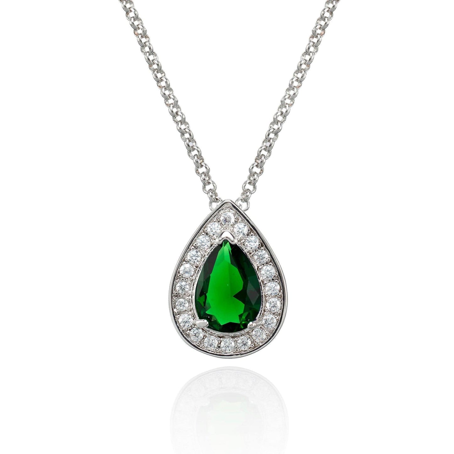 Teardrop Pendant Necklace for Women a Green Cubic Zirconia Gemstone - namana.london