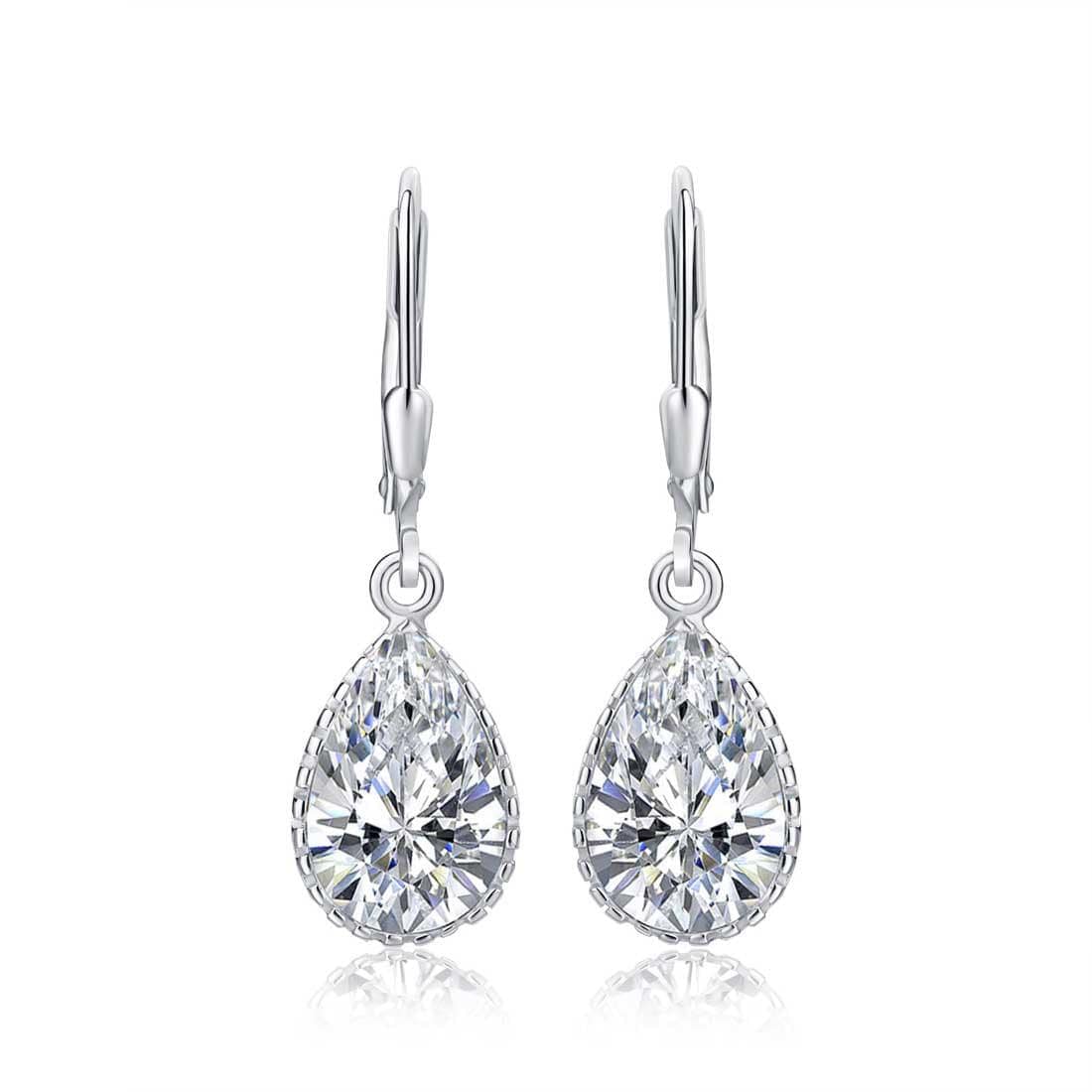 925 Sterling Silver Leverback Cubic Zirconia Dangle Earrings for