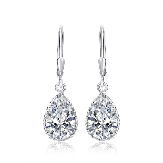 925 Sterling Silver Leverback Cubic Zirconia Dangle Earrings - namana.london