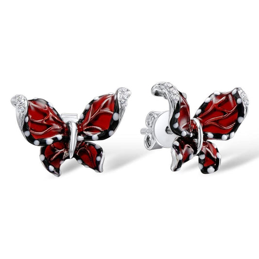 Sterling Silver Burgundy Enamel Butterfly Earrings for Women - namana.london