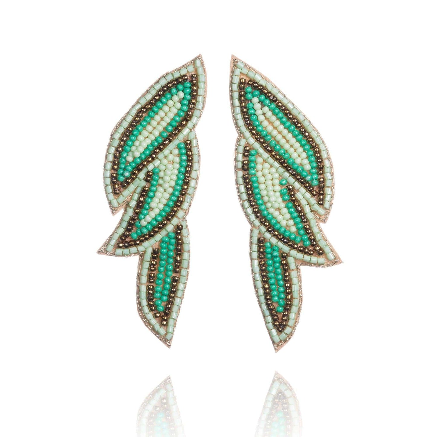 Long Green Beaded Statement Earrings for Women - namana.london