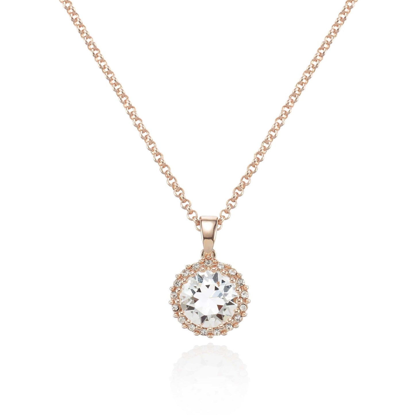 Rose Gold Halo Drop Pendant Necklace with Swarovski Crystals - namana.london