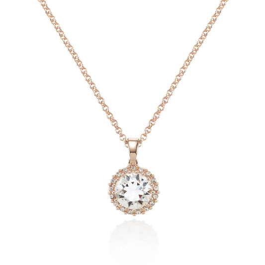 Rose Gold Halo Drop Pendant Necklace with Swarovski Crystals - namana.london