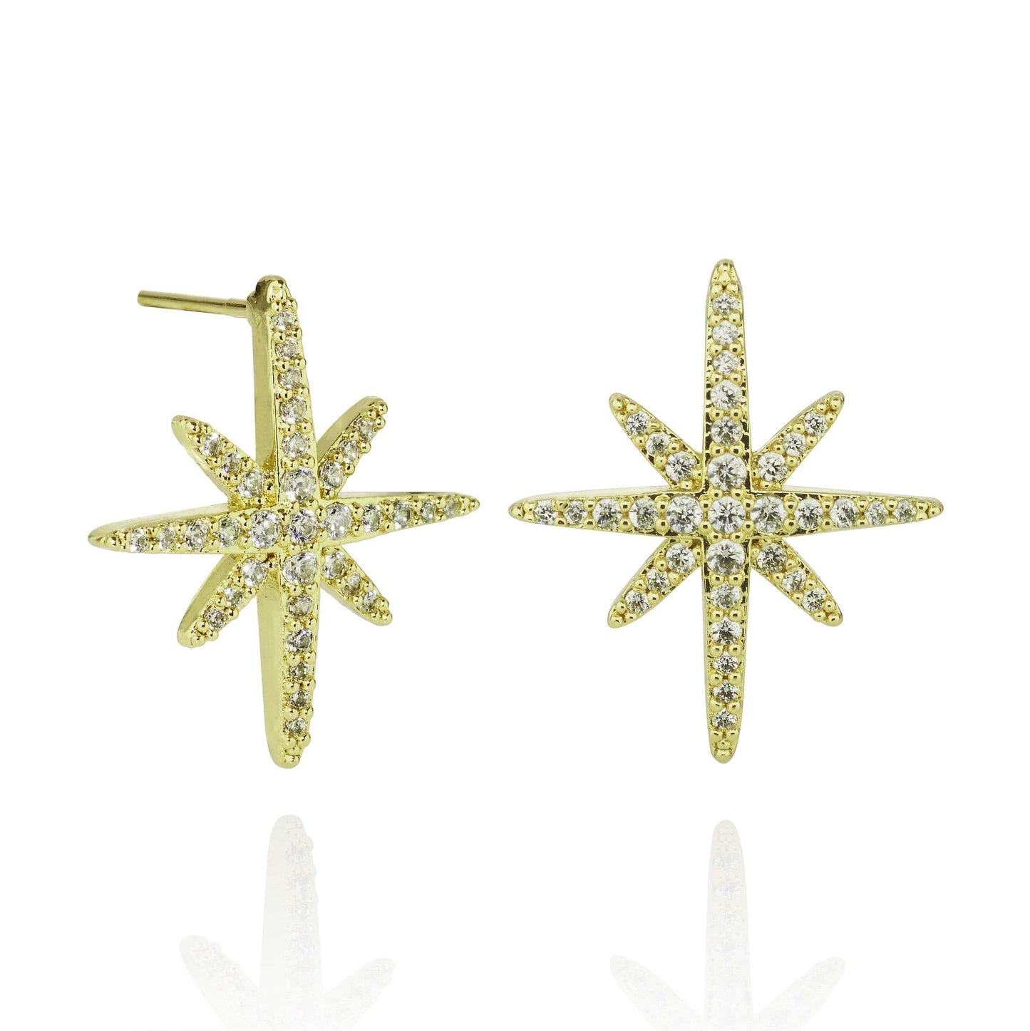 North Star Gold Earrings with Cubic Zirconia - namana.london
