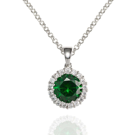 Halo Pendant Necklace with a Green Cubic Zirconia Stone - namana.london