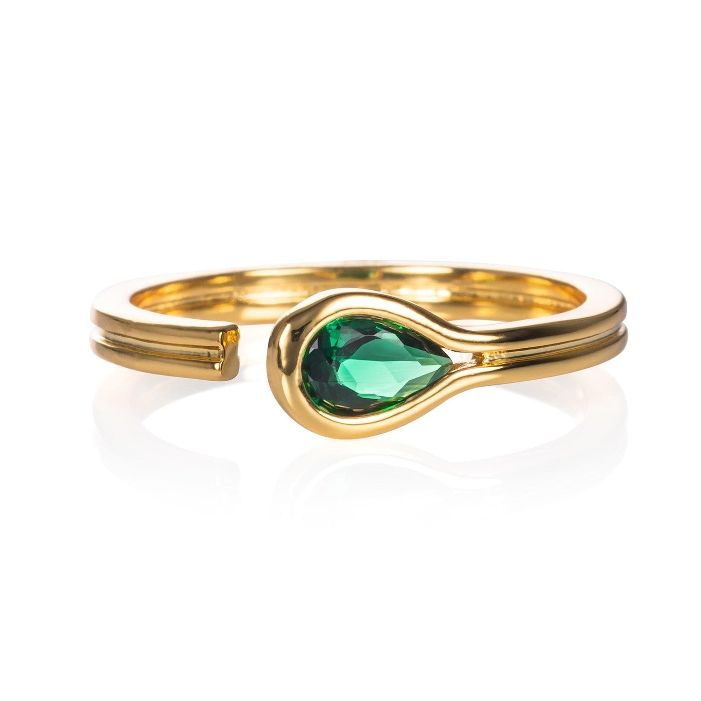 Adjustable Gold Plated Pear Shaped Green Ring for Women - namana.london