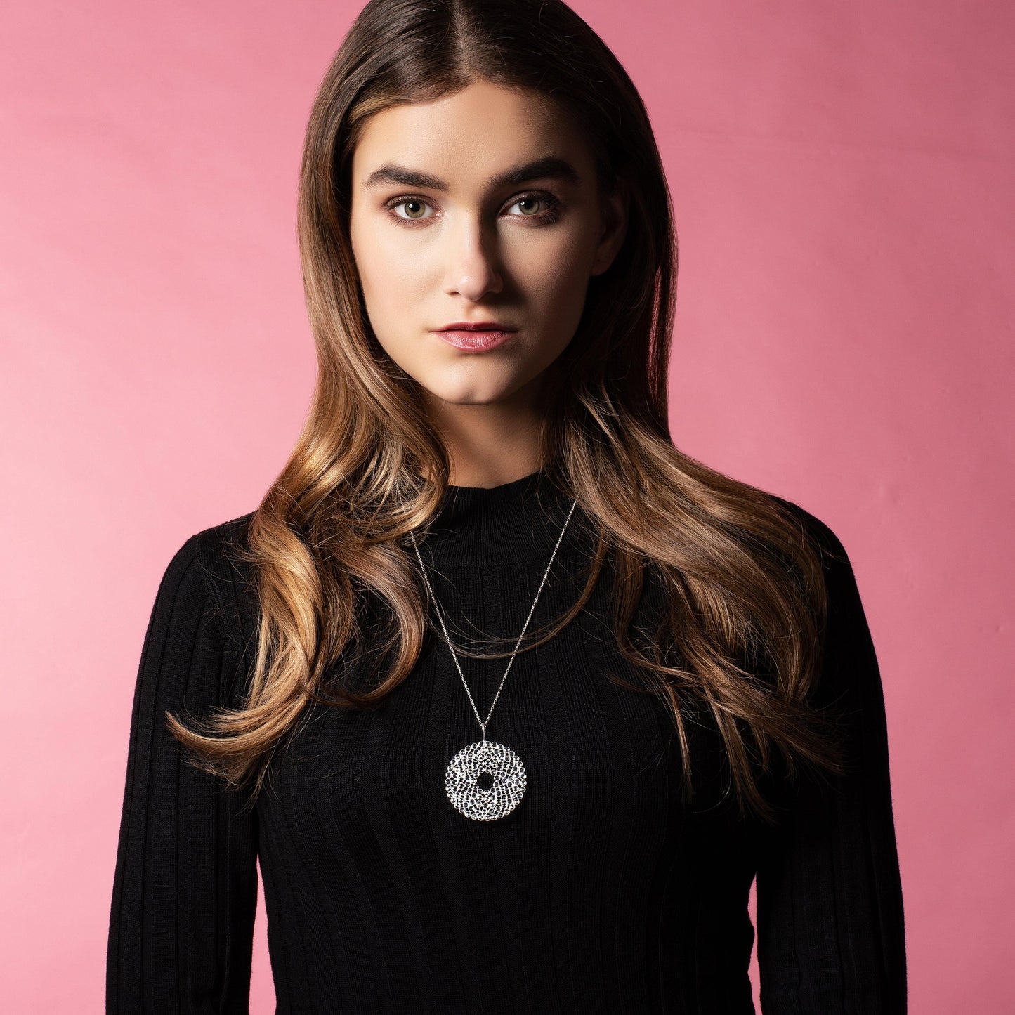 Sterling Silver Long Polki Disc Pendant Necklace - namana.london