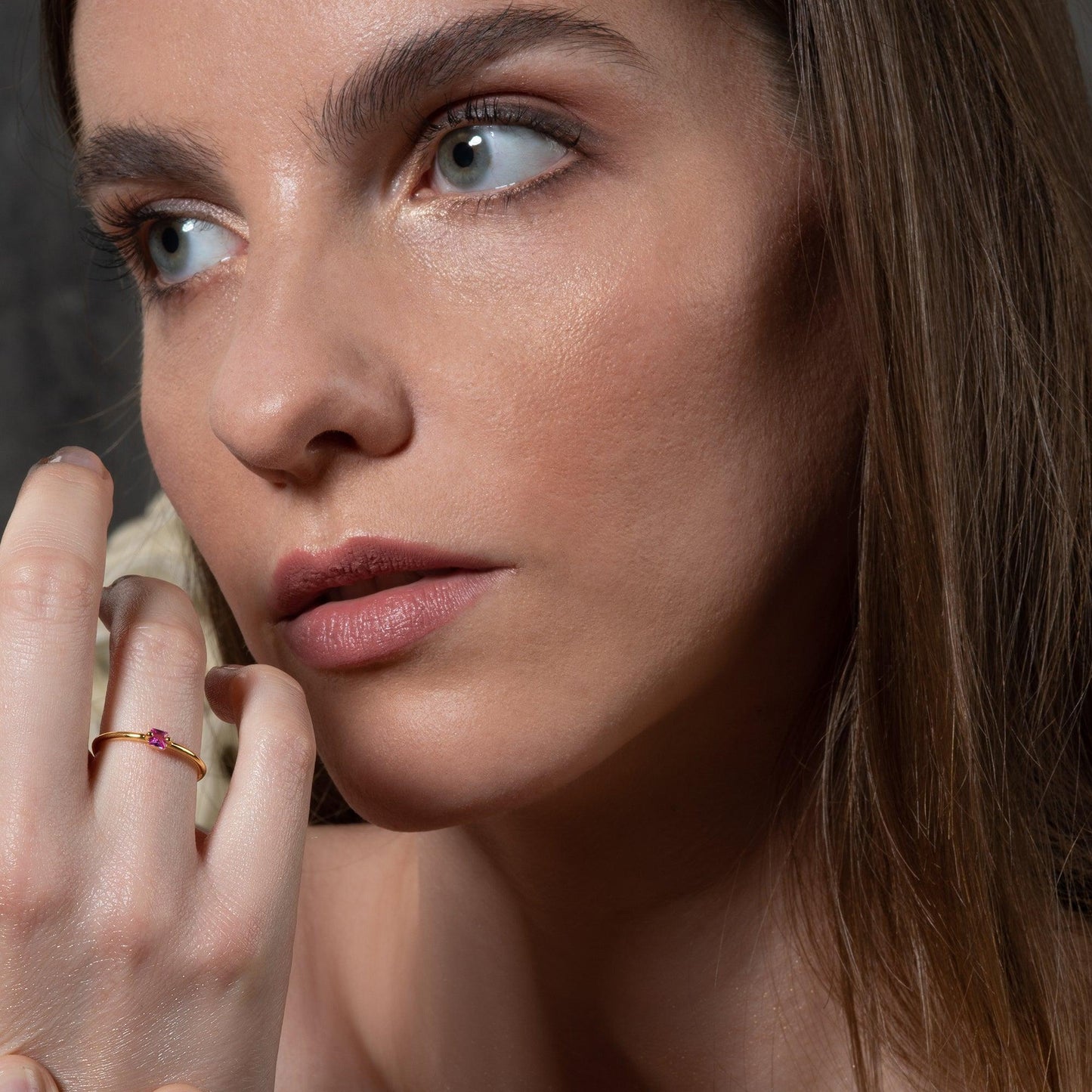 Adjustable Gold Plated Ring for Women with a Light Pink Cubic Zirconia Stone - namana.london