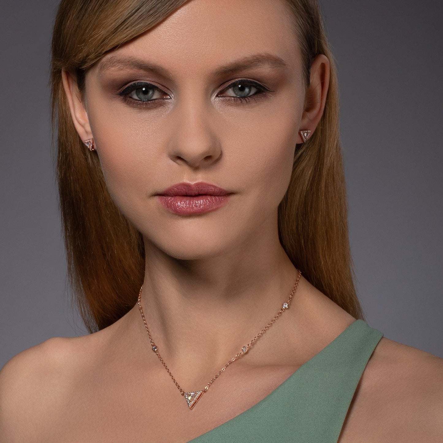 Rose Gold Trillion Pendant Necklace with Cubic Zirconia - namana.london