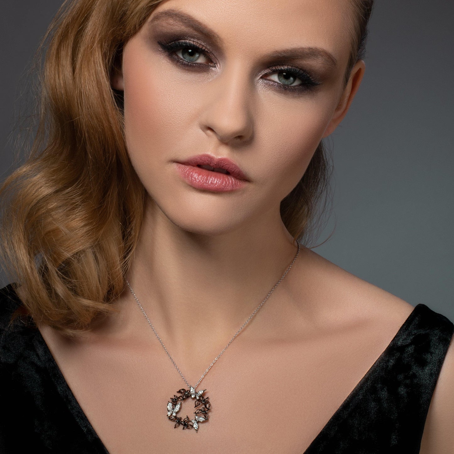 Sterling Silver Large Butterfly Pendant Necklace for Women in Black and White - namana.london