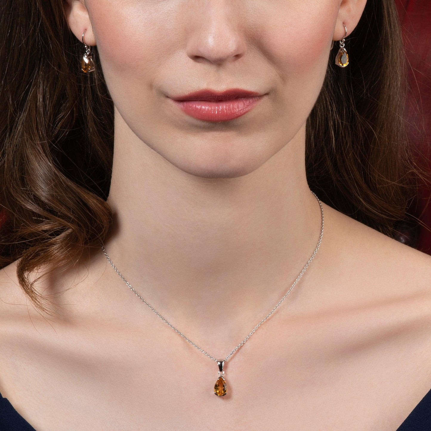 925 Sterling Silver Pear Shaped Citrine Pendant Necklace - namana.london