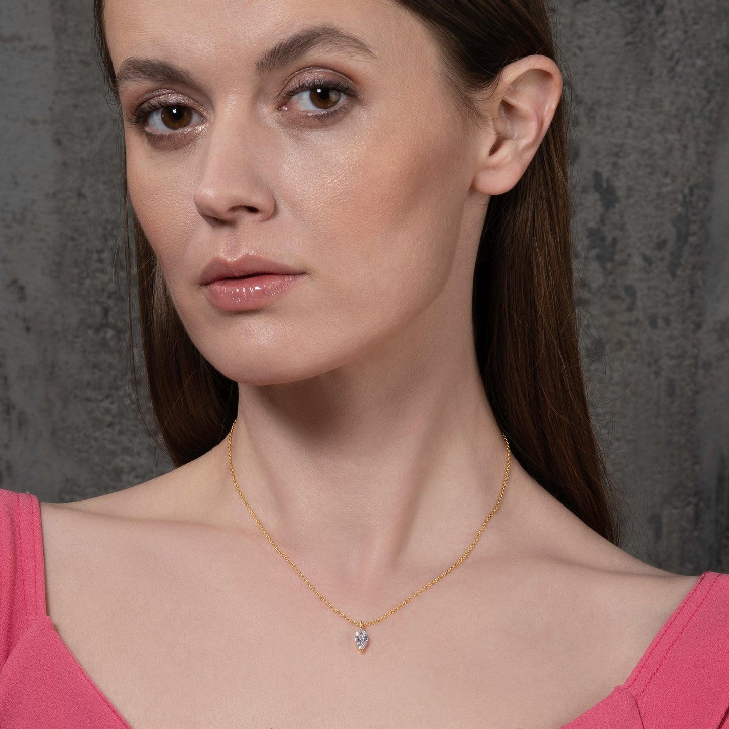 Gold Pendant Necklace for Women with a Marquise Cut Stone - namana.london