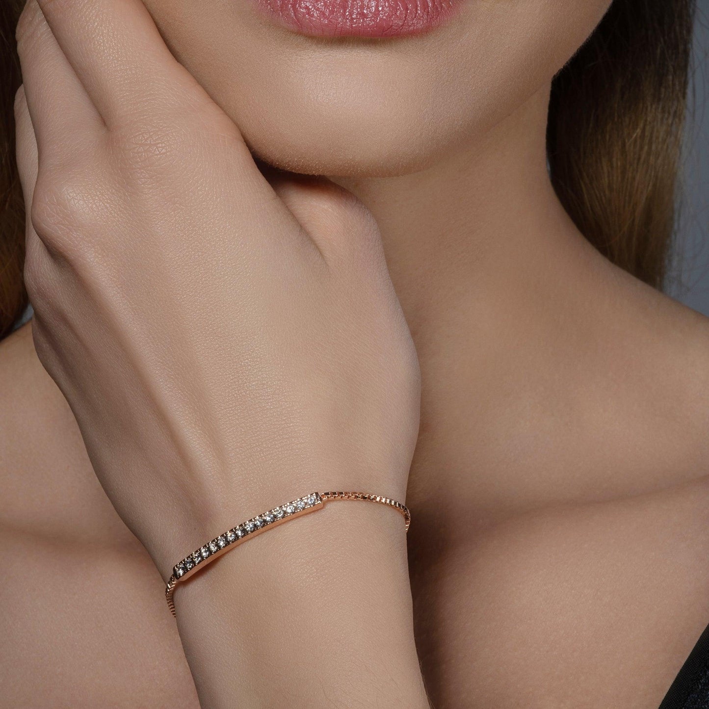 Rose Gold Swarovski Crystal Bar Bracelet - namana.london