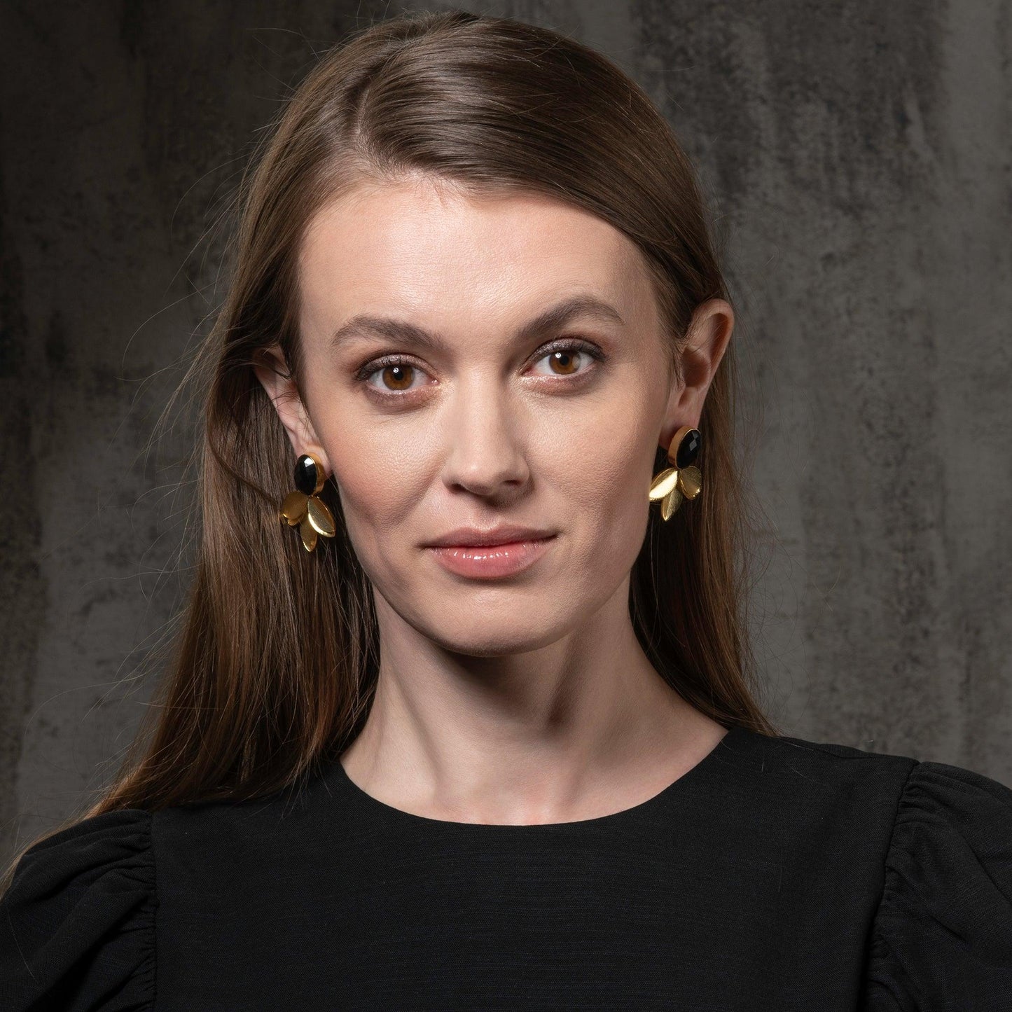 Large Gold Statement Earrings with Black Onyx - namana.london