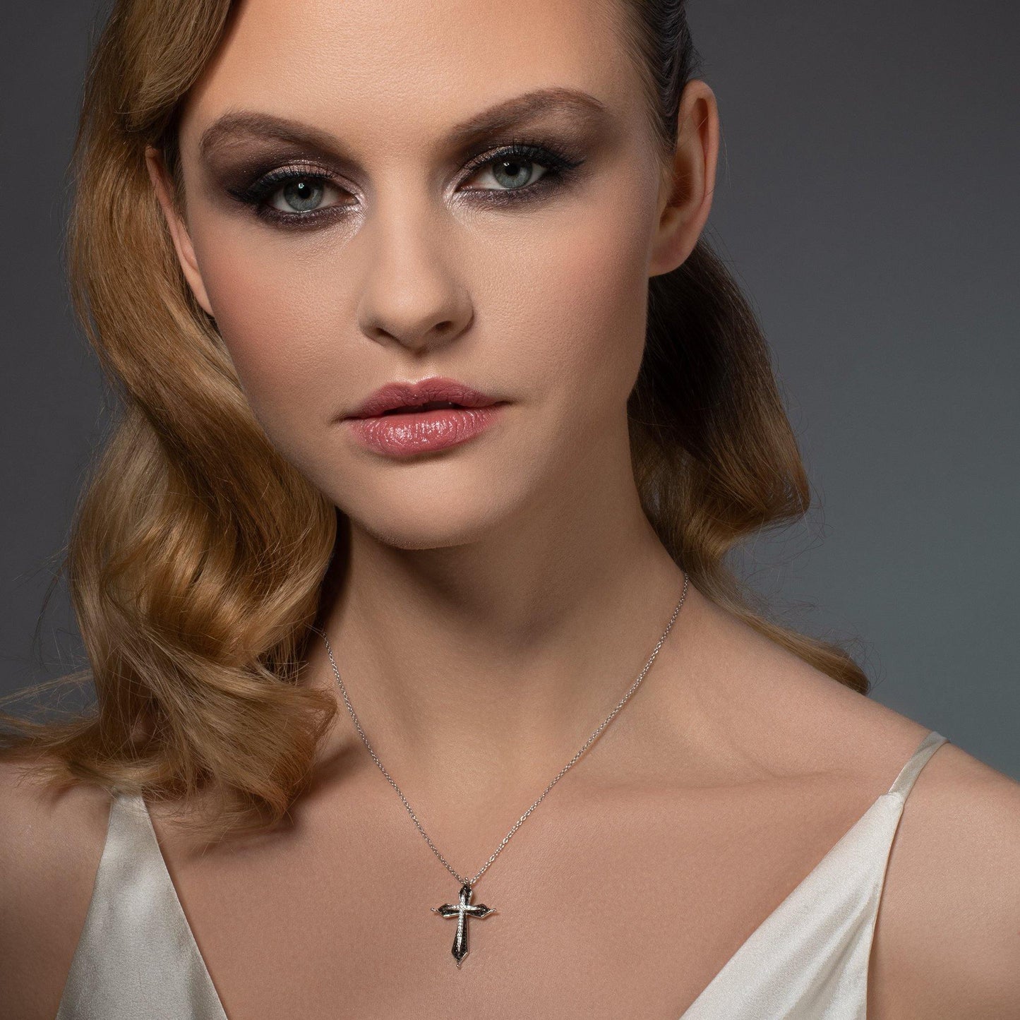 Sterling Silver Elegant Black and Silver Cross Necklace for Women - namana.london