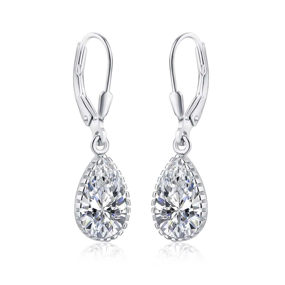 925 Sterling Silver Leverback Cubic Zirconia Dangle Earrings - namana.london