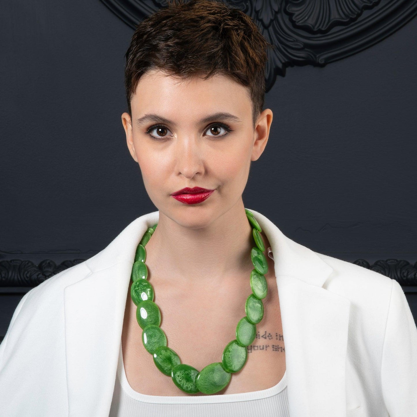 Long Bright Green Chunky Statement Necklace for Women - namana.london