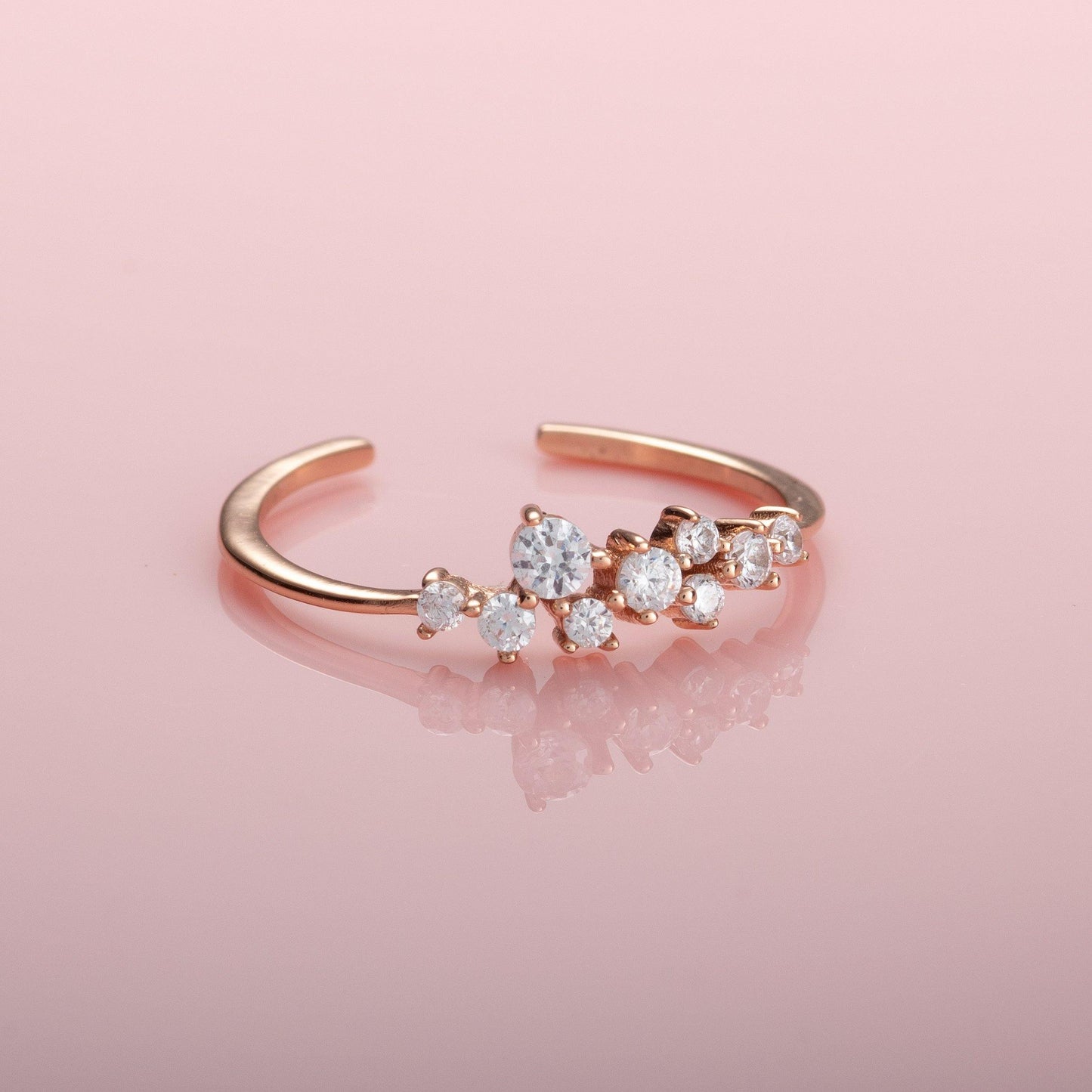 Adjustable Rose Gold Ring for Women with Cubic Zirconia Stones - namana.london