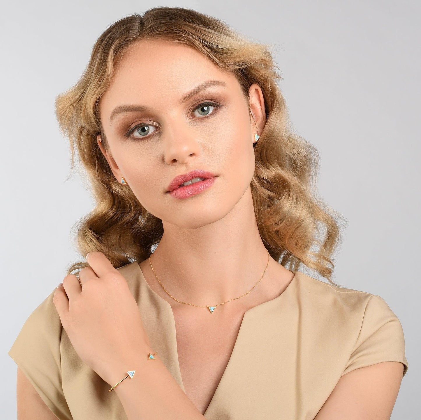 Gold Triangle Opal Pendant Necklace - namana.london