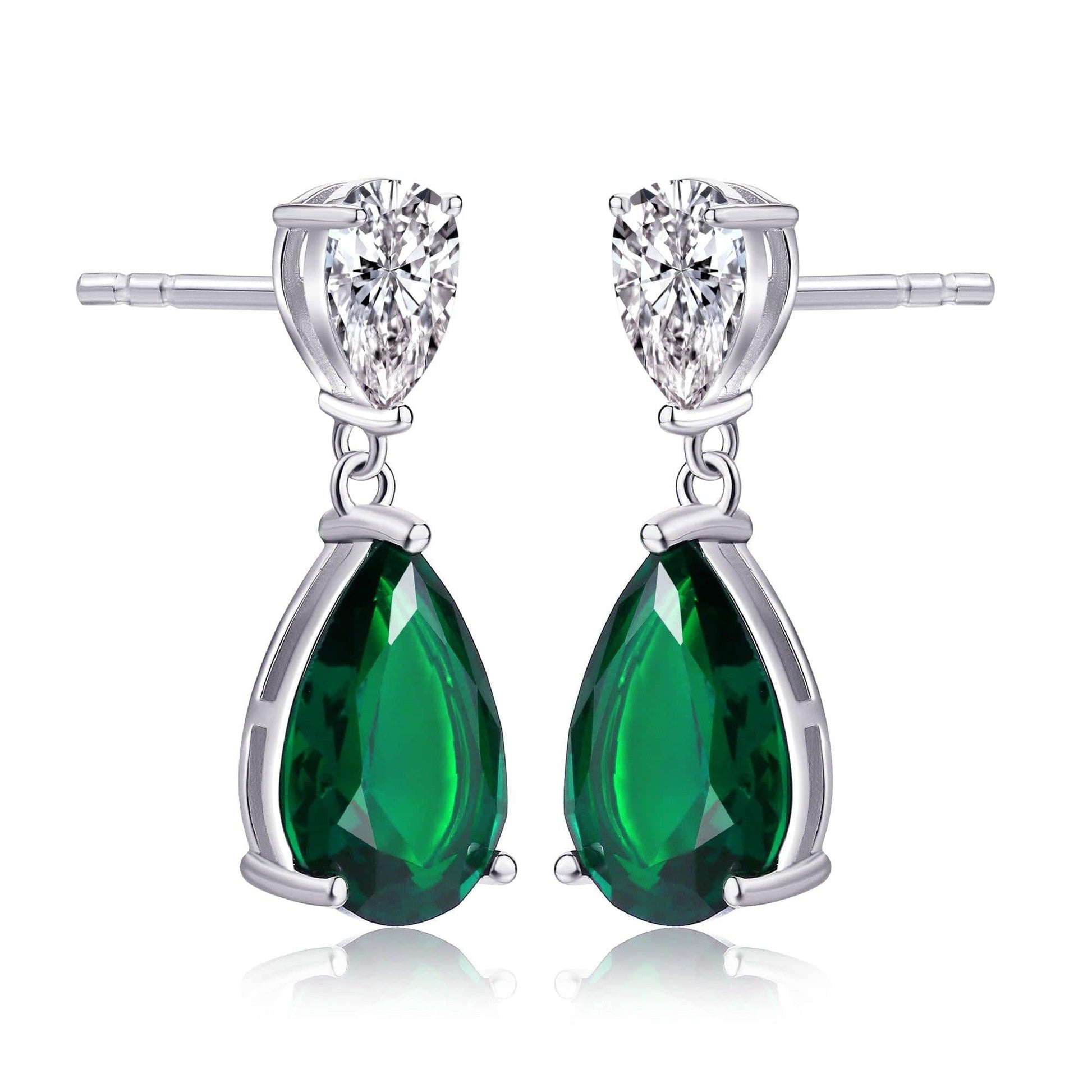 925 Sterling Silver Green Pear Shaped Drop Earrings For Women - namana.london