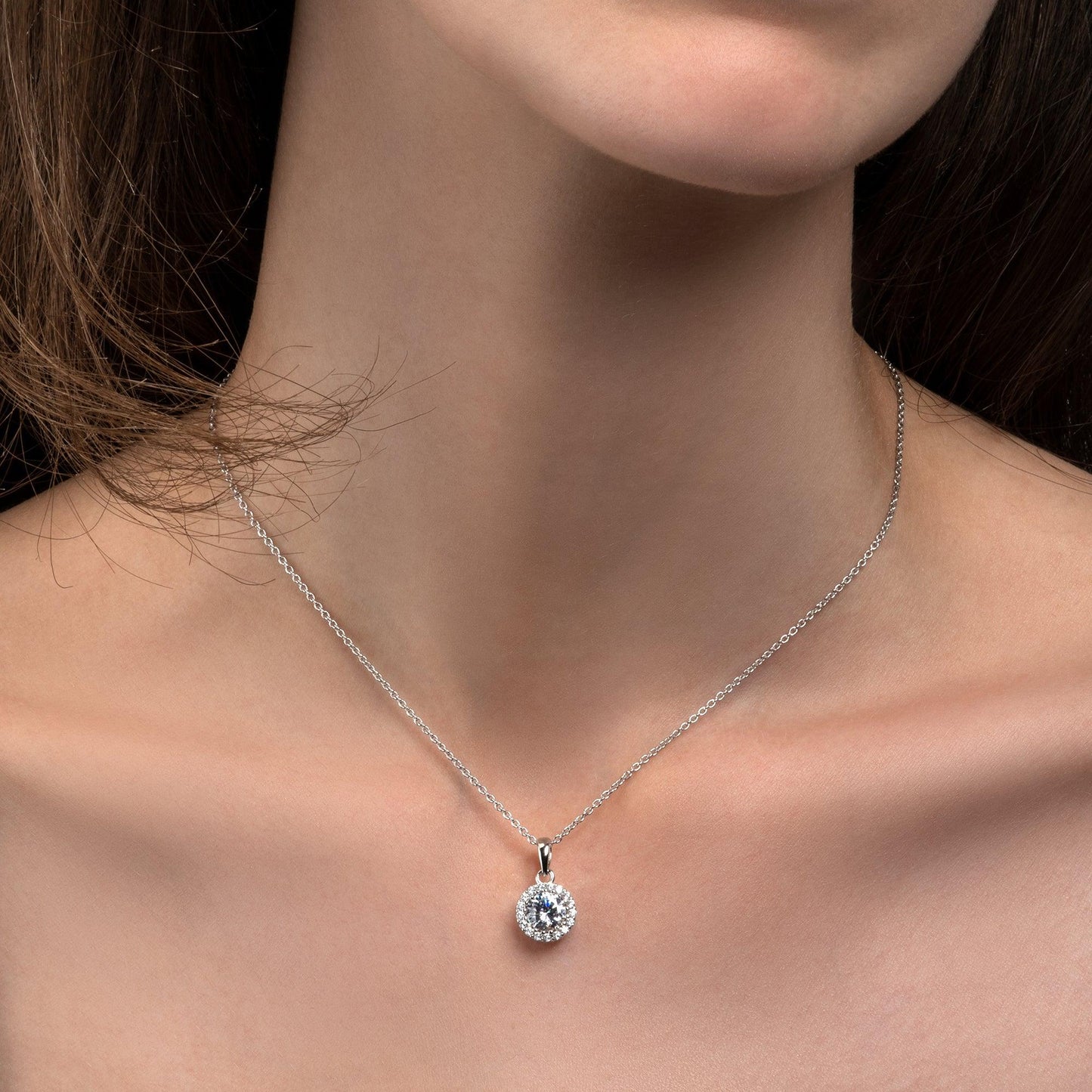 925 Sterling Silver Cubic Zirconia Halo Pendant Necklace - namana.london