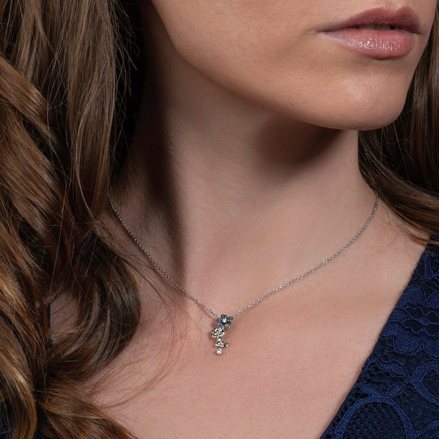 925 Sterling Silver Dainty Blue Flower Pendant Necklace for Women - namana.london