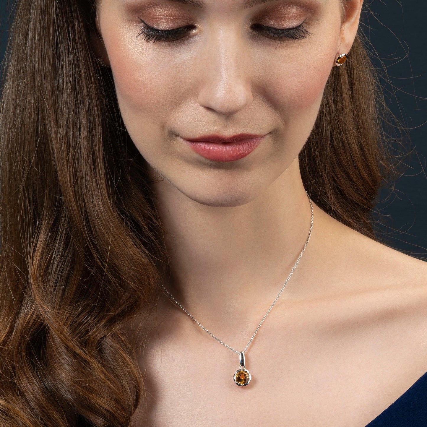 925 Sterling Silver Round Citrine Pendant Necklace - namana.london