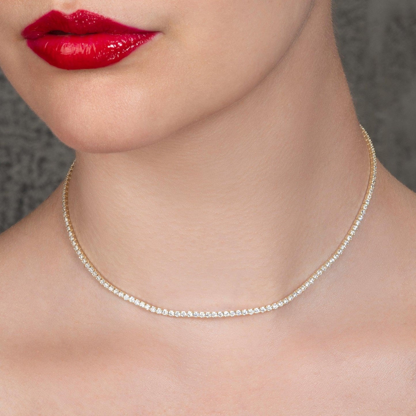 Gold Plated Skinny Choker Necklace for Women with Cubic Zirconia Stones - namana.london
