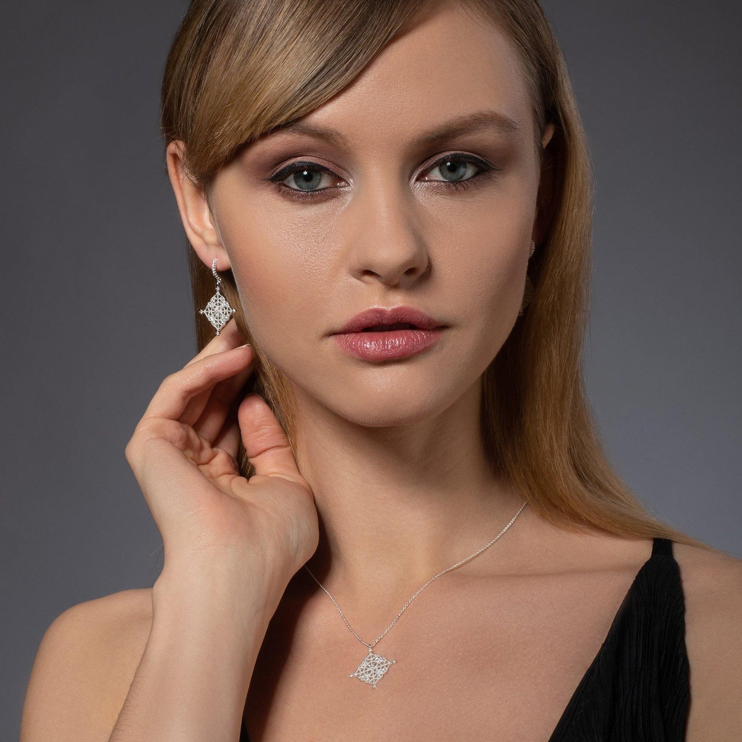 Arabesque Filigree Silver Dangle Earrings with Cubic Zirconia - namana.london