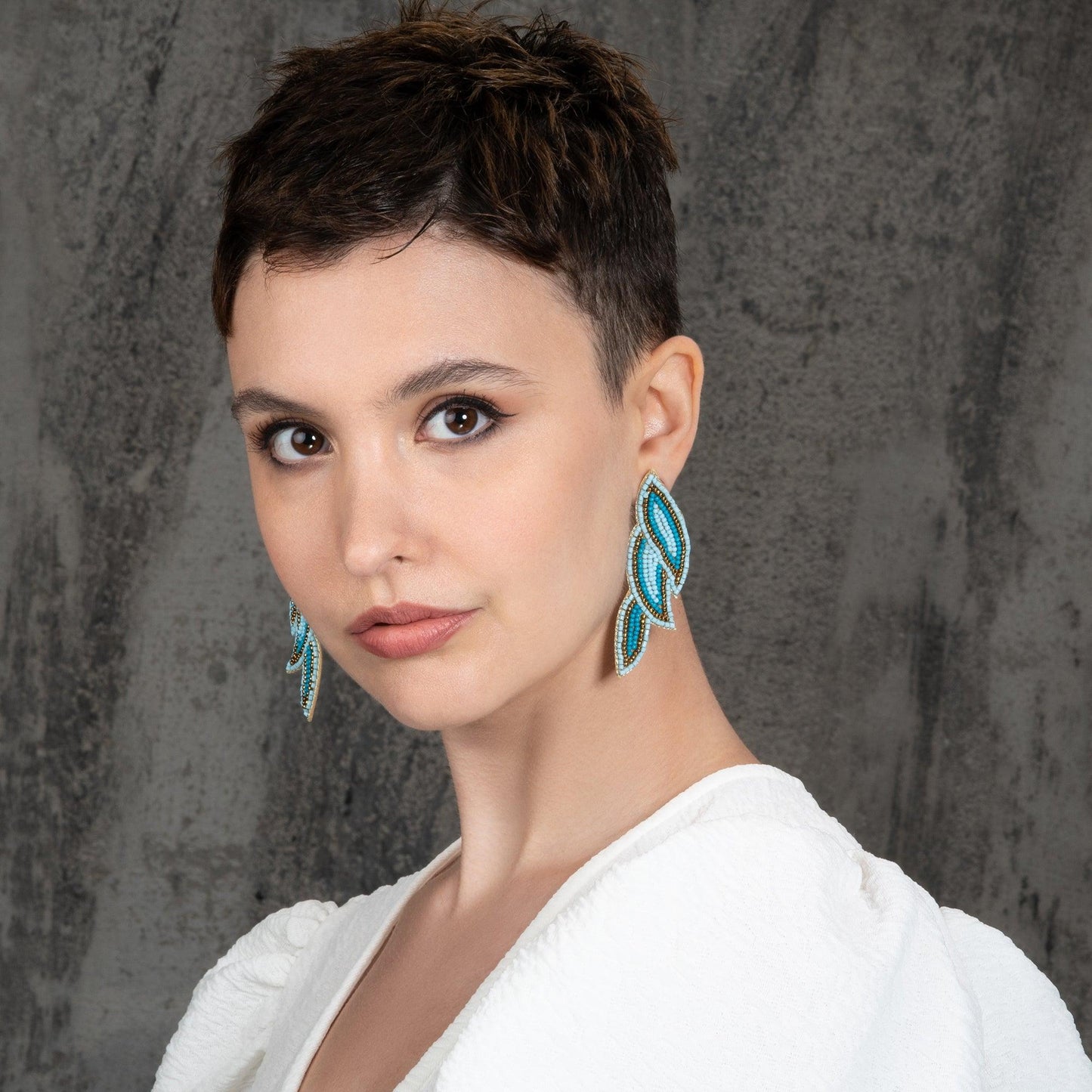 Long Blue Beaded Statement Earrings for Women - namana.london