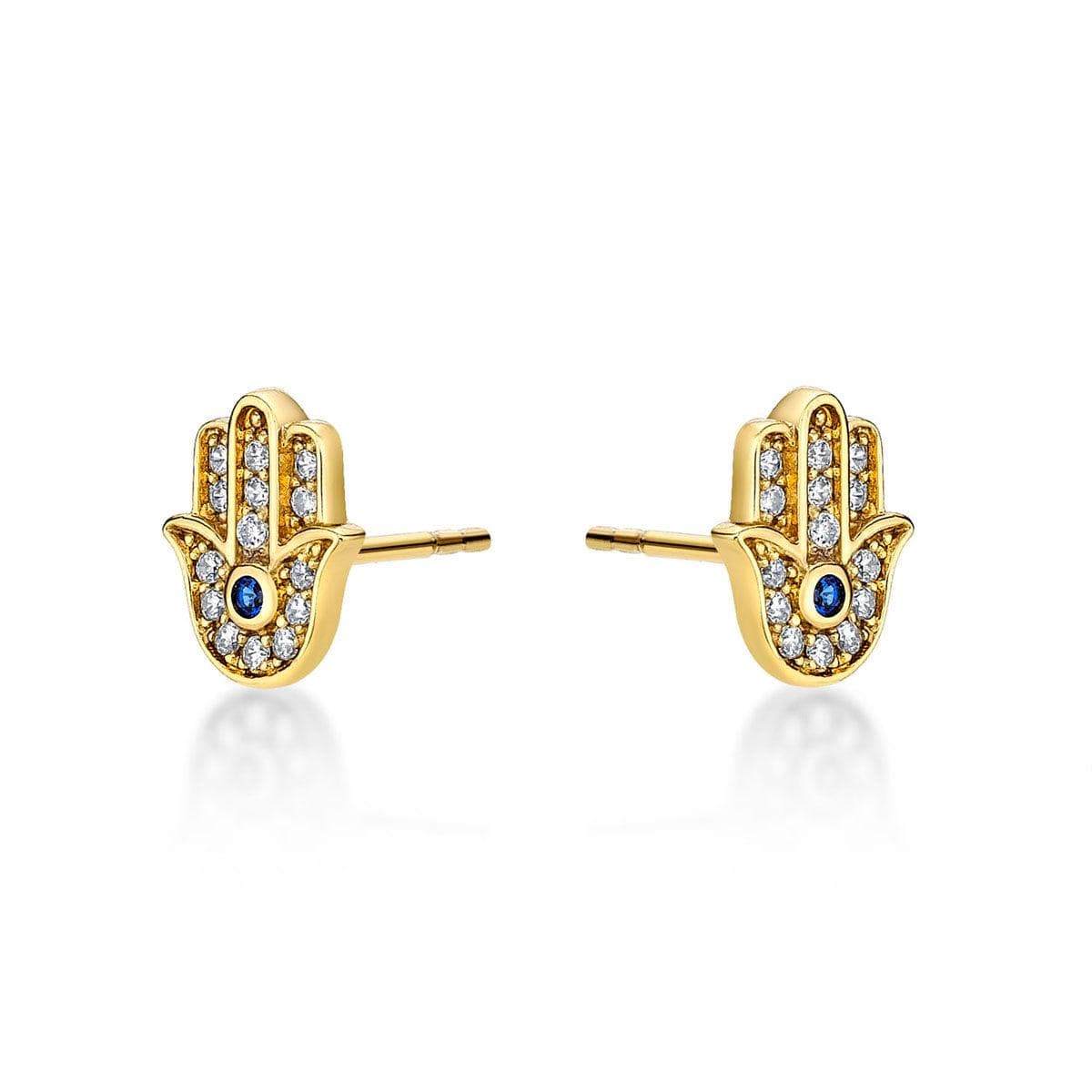 Gold Plated Hamza Hand Stud Earrings for Women - namana.london